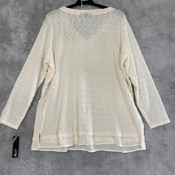 APT.9 Long Sleeve Vneck Sequined Top Knit Ivory Plus Size 2X Stretch - Picture 3 of 12